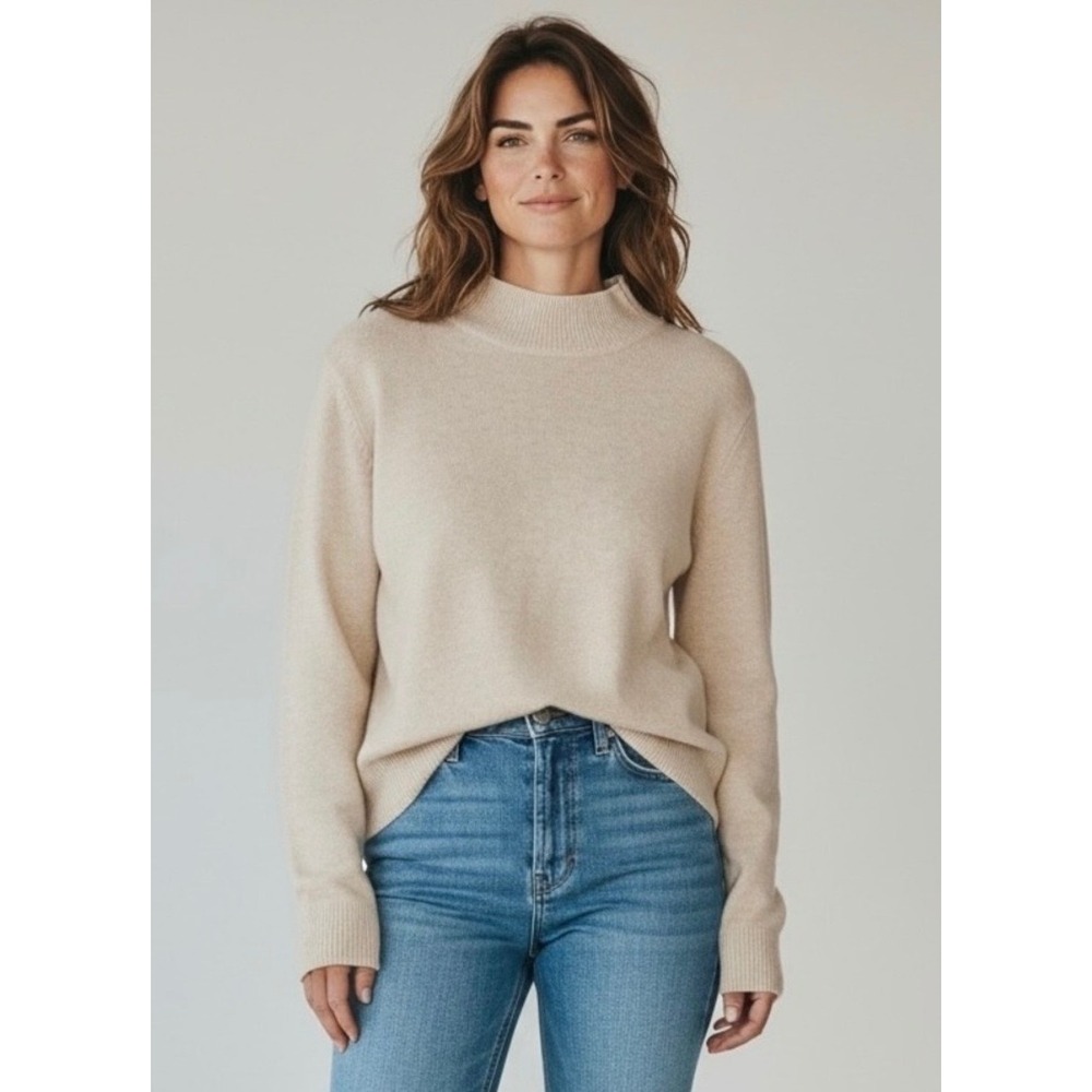Northern Reflections XL‎ Beige Cotton Mock Neck Sweater Oatmeal Tops